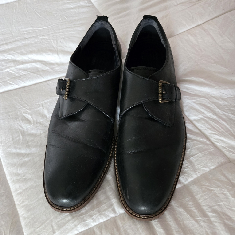 Cole Haan Black Leather Monk Strap Oxfords